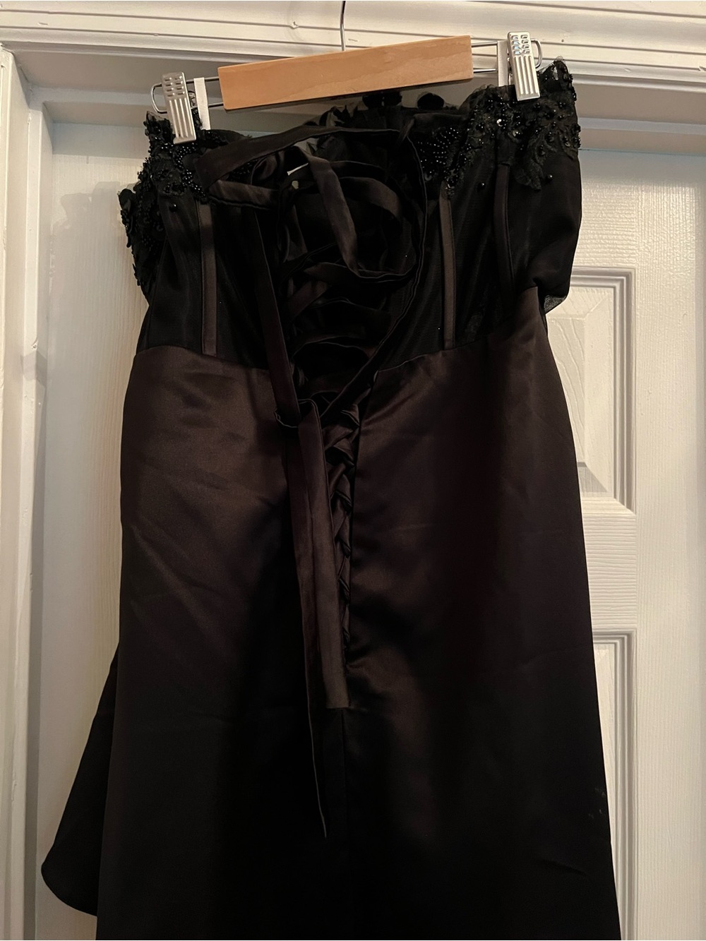 Strapless Black Lace-Up Evening Gown